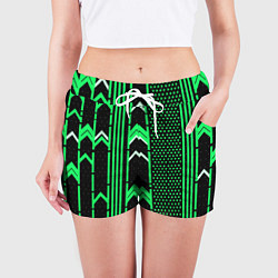 Шорты женские Зелёные обои на чёрном фоне, цвет: 3D-принт — фото 2