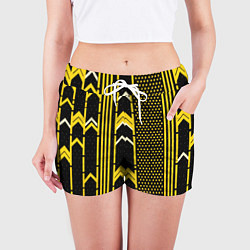 Шорты женские Жёлтые обои на чёрном фоне, цвет: 3D-принт — фото 2