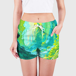 Шорты женские Зелёная кислотная абстракция, цвет: 3D-принт — фото 2