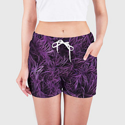 Шорты женские Фиолетовая трава на чёрном фоне, цвет: 3D-принт — фото 2