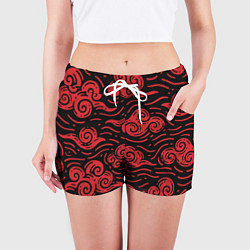 Шорты женские Японский орнамент - красные облака, цвет: 3D-принт — фото 2