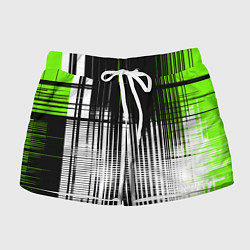 Шорты женские Зелёно-чёрный гранж на белом фоне, цвет: 3D-принт