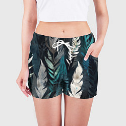 Шорты женские Перья и листья, цвет: 3D-принт — фото 2