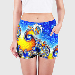 Шорты женские Фрактальный узор текстура синий, цвет: 3D-принт — фото 2