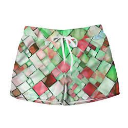 Женские шорты Red and green relief squares