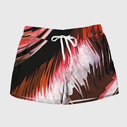 Шорты женские Красно-белая абстракция на чёрном фоне, цвет: 3D-принт