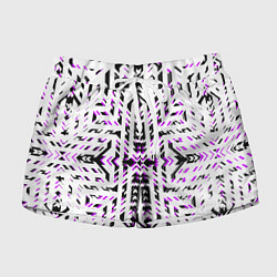 Шорты женские Чёрно-фиолетовые диагональные полосы на белом фоне, цвет: 3D-принт