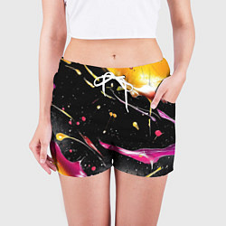 Шорты женские Мазки краски на черном, цвет: 3D-принт — фото 2