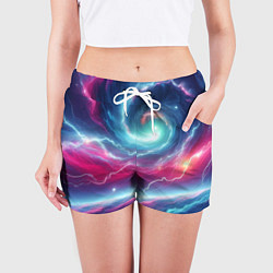 Шорты женские Spiral neon galaxy - ai art fantasy, цвет: 3D-принт — фото 2