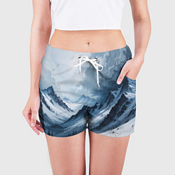 Шорты женские Зимний горный пейзаж маслом, цвет: 3D-принт — фото 2