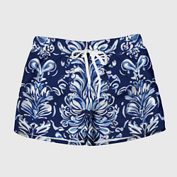 Шорты женские Гжель русский орнамент королевский синий, цвет: 3D-принт