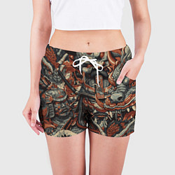 Шорты женские Драконы и самураи в стиле ирезуми, цвет: 3D-принт — фото 2