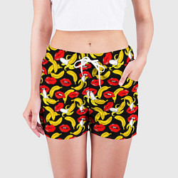 Шорты женские Губы и бананы, цвет: 3D-принт — фото 2