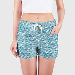 Шорты женские Бело-синий текстурный, цвет: 3D-принт — фото 2