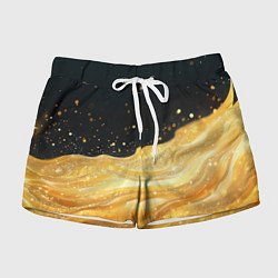 Шорты женские Золотистая материя на черном фоне, цвет: 3D-принт