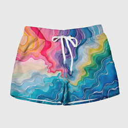 Шорты женские Абстрактные волны в мраморном стиле, цвет: 3D-принт