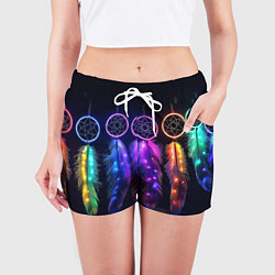 Шорты женские Ловцы снов - свечение перьев, цвет: 3D-принт — фото 2