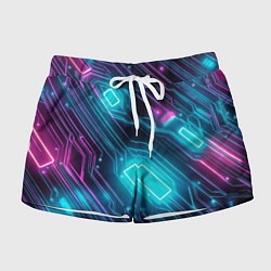 Женские шорты Неоновый узор киберпанк микросхемы