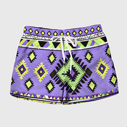 Шорты женские Геометрический сиренево желтый орнамент ацтеков, цвет: 3D-принт