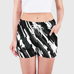 Шорты женские Разводы белым на черном, цвет: 3D-принт — фото 2