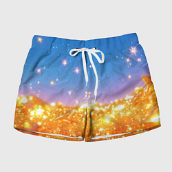 Шорты женские Золотые шарики на голубом фоне, цвет: 3D-принт