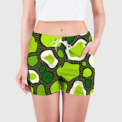 Шорты женские Зеленая абстракция с кругами, цвет: 3D-принт — фото 2