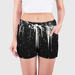 Шорты женские Белые брызги на черном, цвет: 3D-принт — фото 2