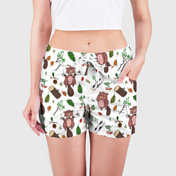 Шорты женские Бобер и полено, цвет: 3D-принт — фото 2