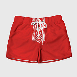 Шорты женские Славянский узор на красном - вышиванка рубаха крас, цвет: 3D-принт
