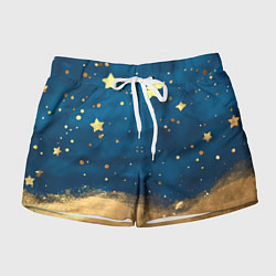 Шорты женские Золотые звезды на синем фоне текстура, цвет: 3D-принт