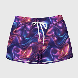 Шорты женские Абстрактные волны и завитки - сине-фиолетовый патт, цвет: 3D-принт