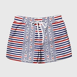 Шорты женские Полосатый морской орнамент с якорями, цвет: 3D-принт