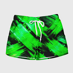 Шорты женские Зеленые мазки краски на черном, цвет: 3D-принт