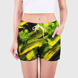 Шорты женские Мазки краски цвета лайм, цвет: 3D-принт — фото 2
