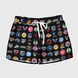 Шорты женские Команды НБА на черном фоне, цвет: 3D-принт