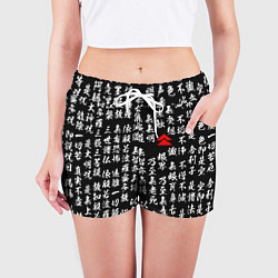 Шорты женские Иероглифы паттерн на черном фоне, цвет: 3D-принт — фото 2