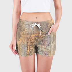 Шорты женские Стимпанк механический киберхамелеон, цвет: 3D-принт — фото 2
