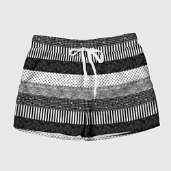 Шорты женские Черно белый полосатый узор из лоскутов, цвет: 3D-принт