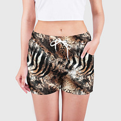 Шорты женские Змеиная кожа и полоски зебры микс - сафари паттерн, цвет: 3D-принт — фото 2