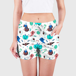 Шорты женские Halloween light blue pumpkin, цвет: 3D-принт — фото 2