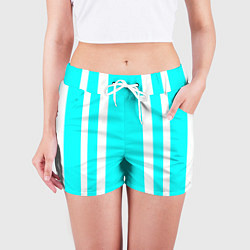 Шорты женские Color blue white stripes, цвет: 3D-принт — фото 2