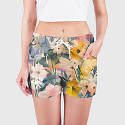 Шорты женские Цветы цветочки, цвет: 3D-принт — фото 2