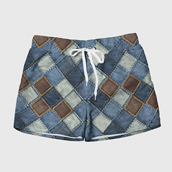 Женские шорты Джинсовый пэчворк ромбовый узор