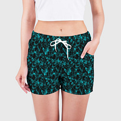 Шорты женские Голубой с черным абстрактный узор, цвет: 3D-принт — фото 2