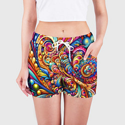 Шорты женские Красочный абстрактный паттерн - нейроарт, цвет: 3D-принт — фото 2