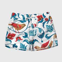 Женские шорты Цветы и птицы - паттерн