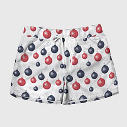 Шорты женские Синие и красные новогодние шары со снежинками, цвет: 3D-принт