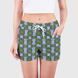 Шорты женские Зеленые и синие пуговицы, цвет: 3D-принт — фото 2