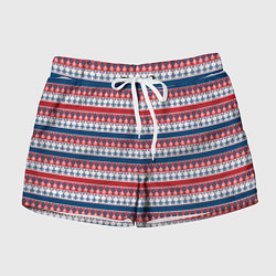 Женские шорты Скандинавский красно синий новогодний орнамент