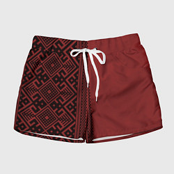 Шорты женские Узоры славянские в красном цвете, цвет: 3D-принт